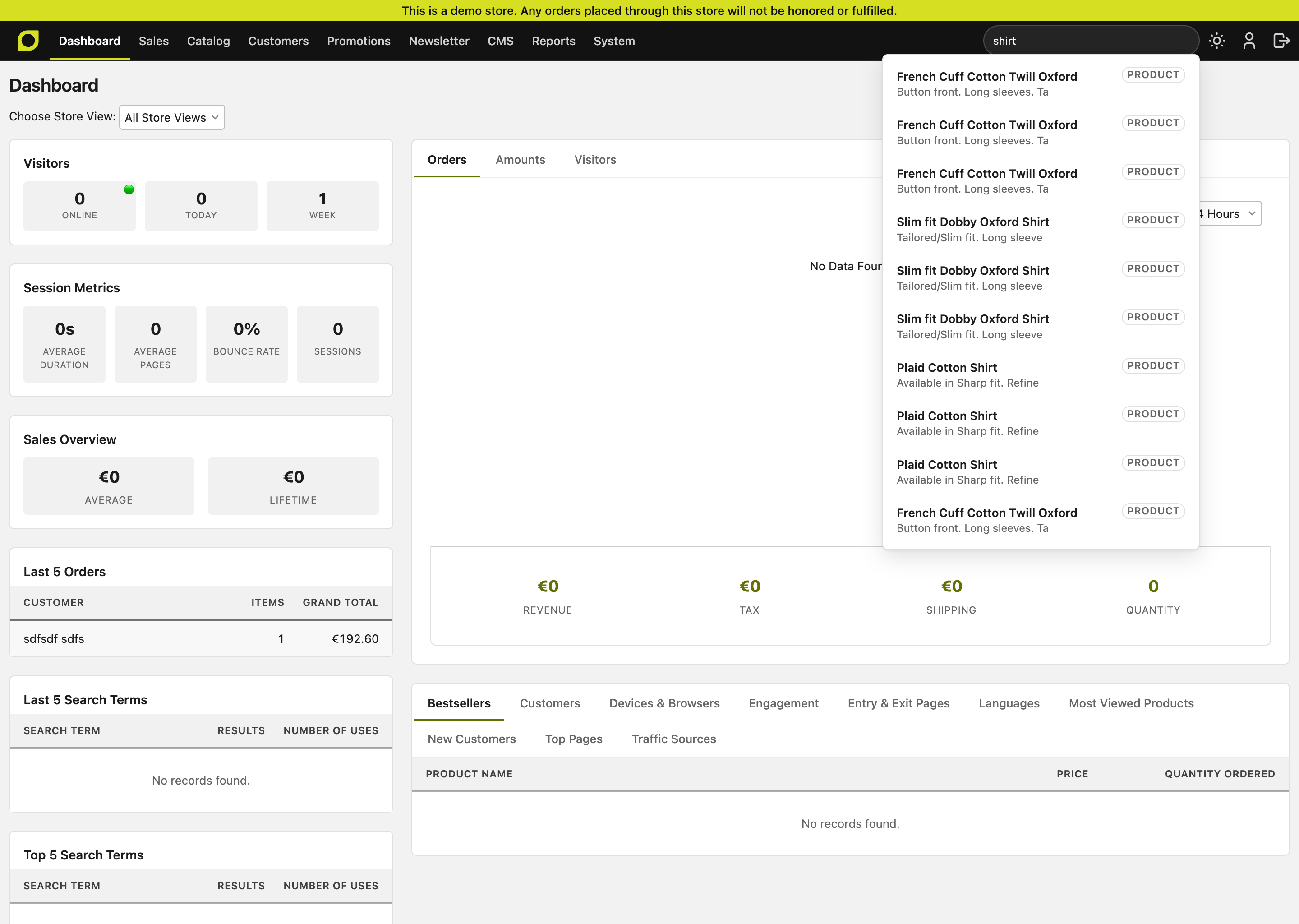 Dashboard in the redesigned admin, light mode
