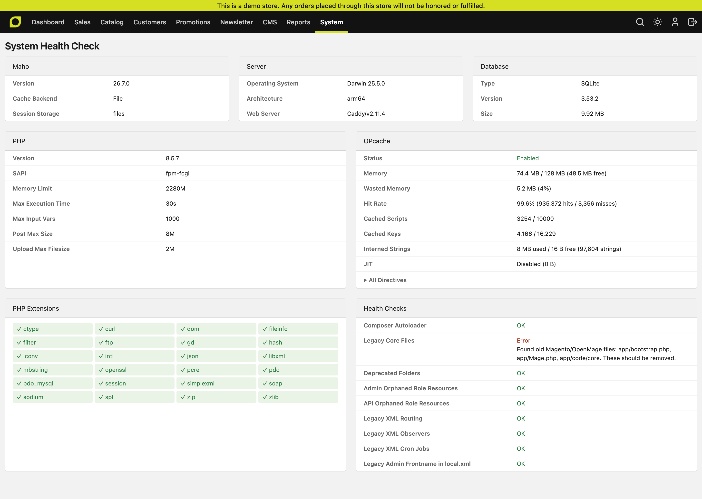 The redesigned System Health Check screen