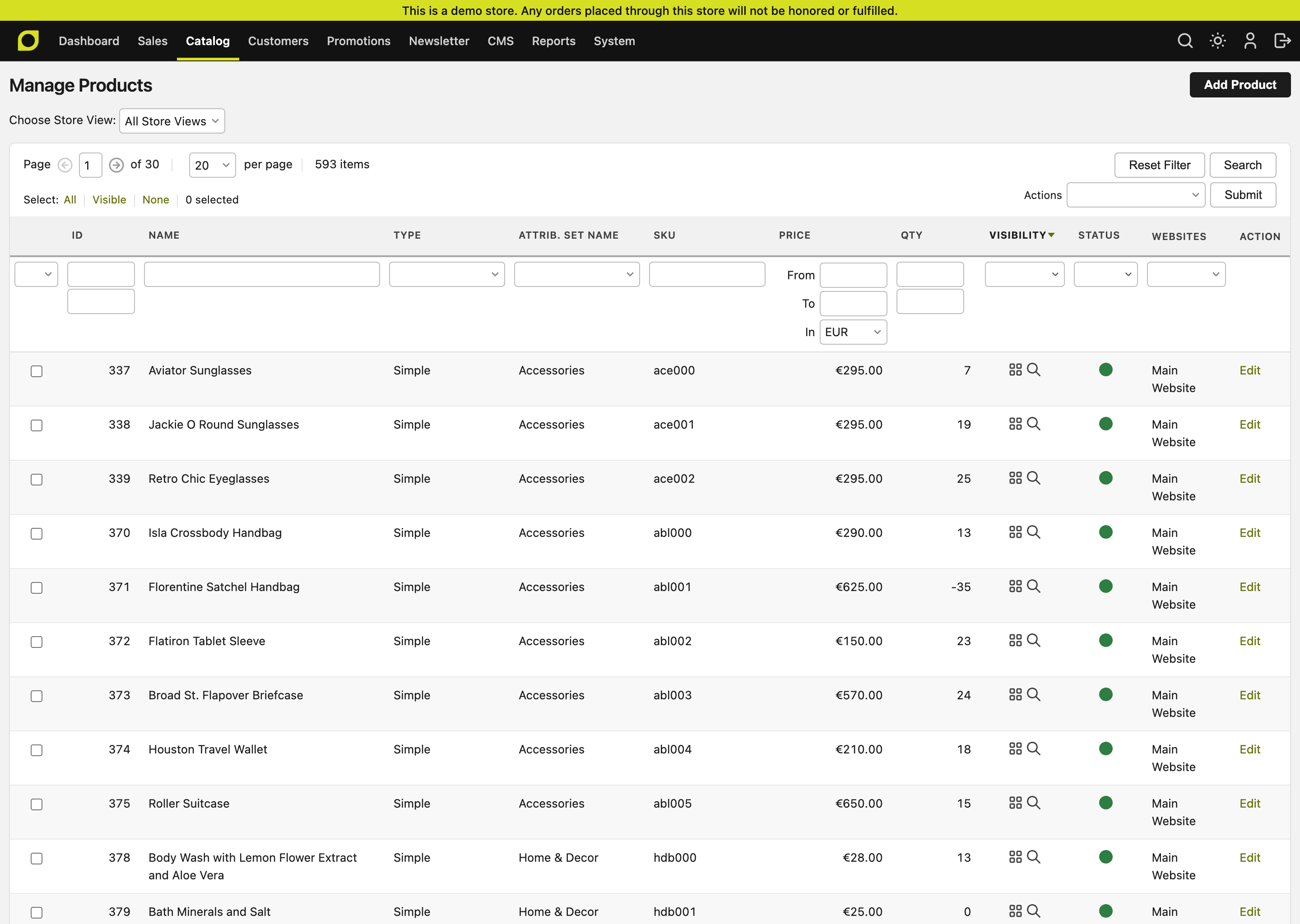 Product grids in the redesigned admin