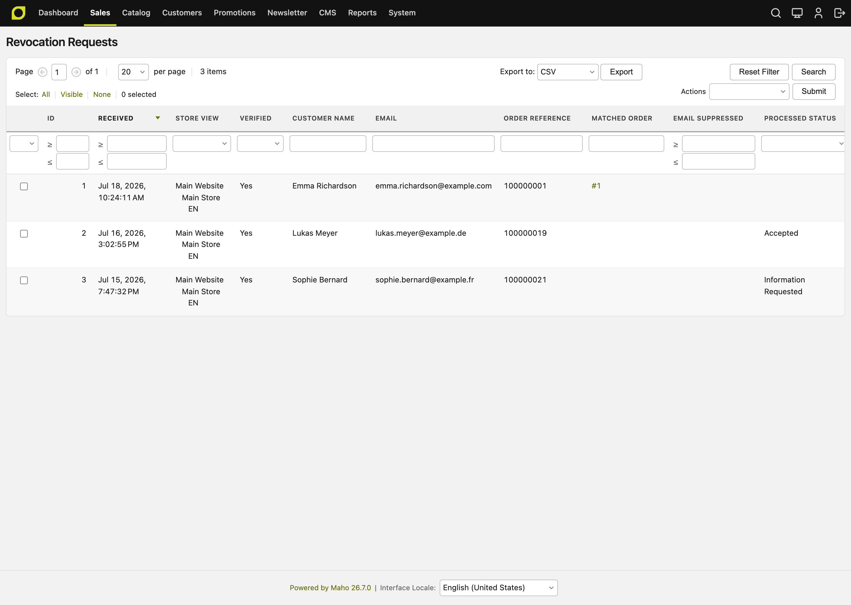 The Revocation Requests grid in the admin panel